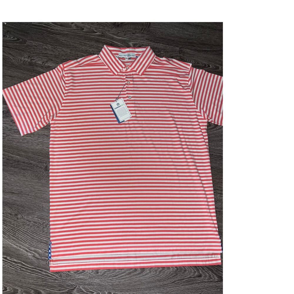 Bald Head Blues Men XL Red White Striped Polo Golf Coastal Preppy Top (356)